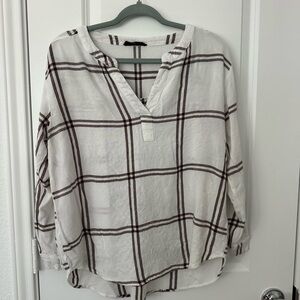 Jane and Delancey Plaid V-Neck Women's Top